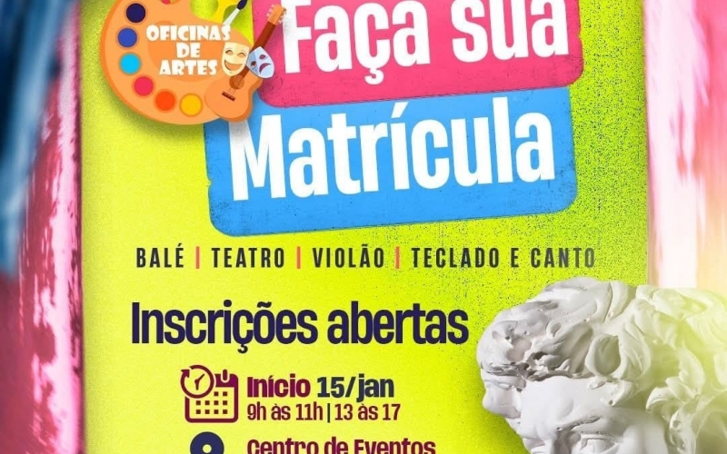 Inscrições abertas para oficinas de artes