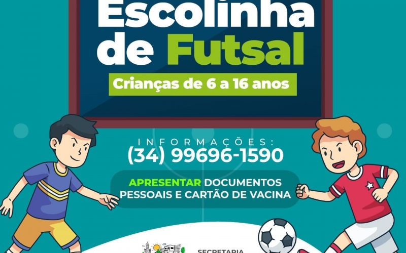 Estão abertas as inscrições para a Escolinha de Futsal para crianças e adolescentes.