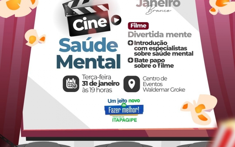 Nesta terça-feira, dia 31 de janeiro, acontecerá a partir das 19:00, o Cine Saúde Mental