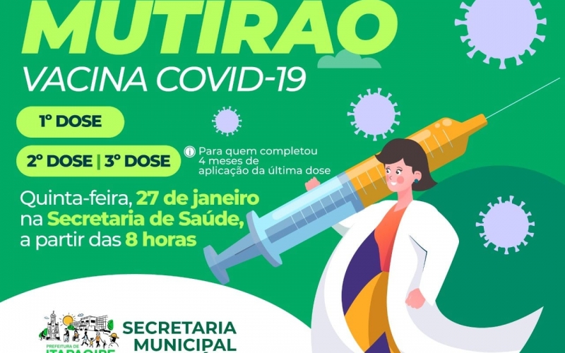 Nesta quinta-feira, dia 27 de janeiro, acontece mais um supermutirão de vacinas contra a COVID-19.